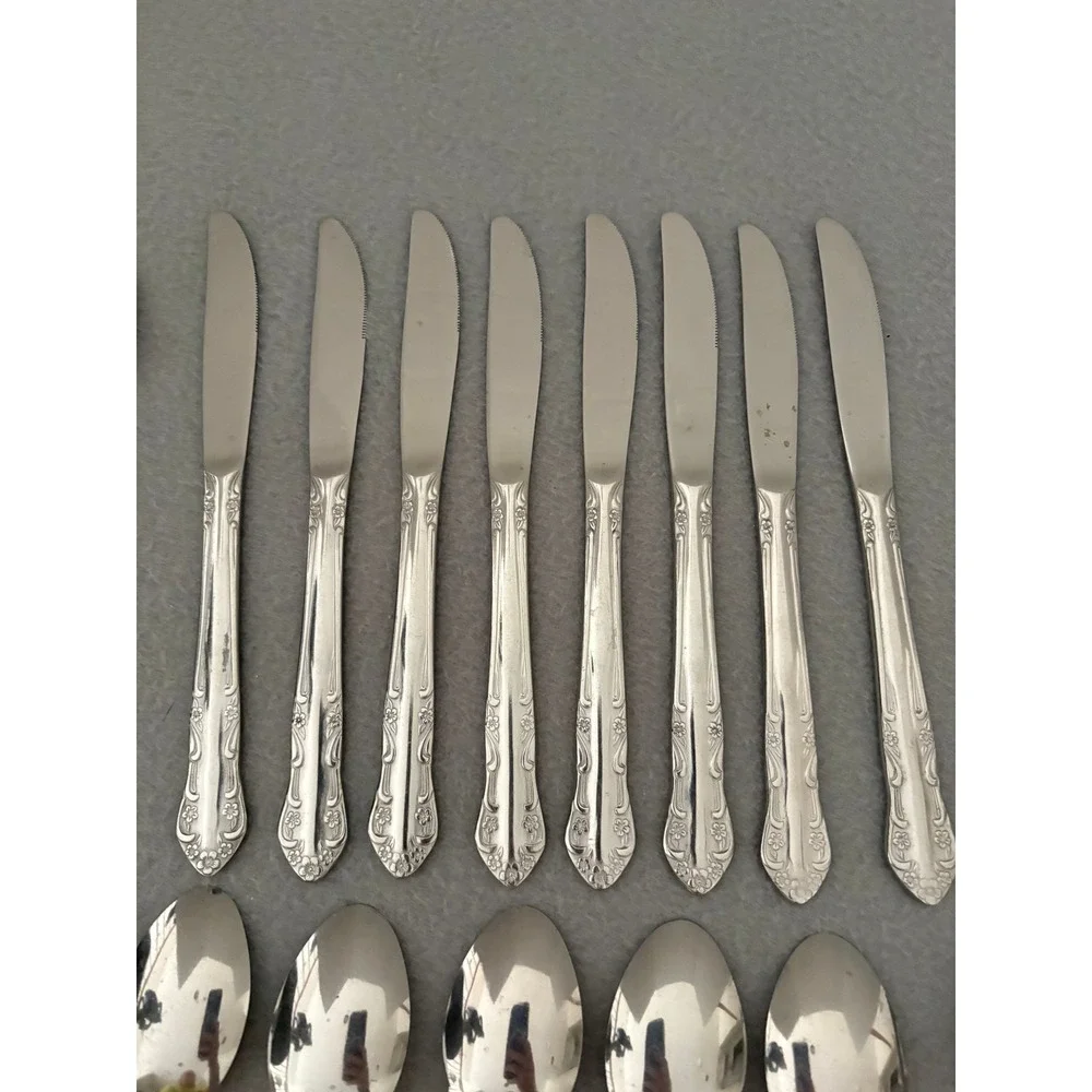 Utica Stainless Steel Flatware Set 37pc Floral Pattern Silverware Korea Vintage